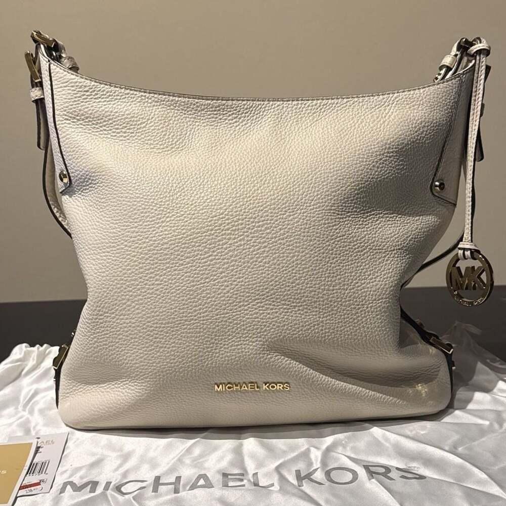 NEW Michael Kors Off White PEBBLE Leather Belted Shoulder Bag W Dust Bag & Strap